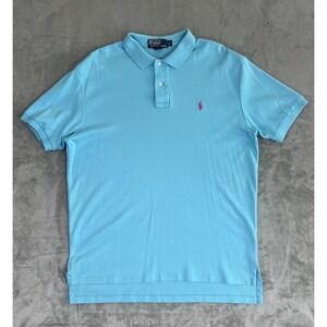 Ralph Lauren‎ Polo Shirt Mens Large Light Blue Embroidered Red Pony Logo Classic
